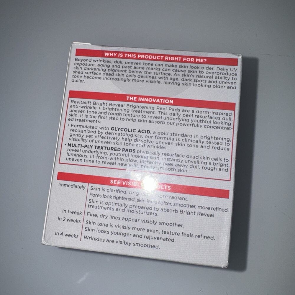 L’Oreal Revitalift Bright Reveal Peel Pads 30 Ct 10% Glycolic Acid Sealed - Picture 4 of 5